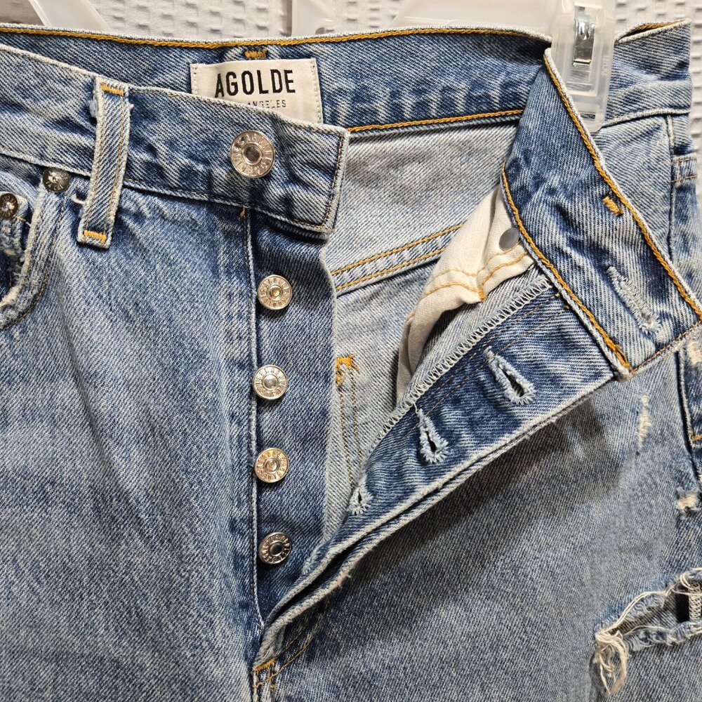 AGOLDE Women's 90s Jeans Mid Rise in Light Wash Loose Fit Distressed Straight - Picture 3 of 10